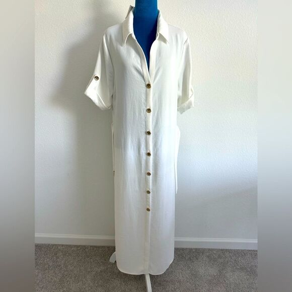 White Button-Down Maxi Dress - Picture 1 of 6